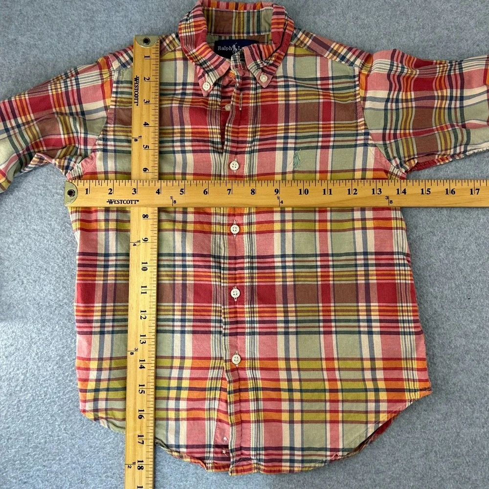 Ralph Lauren Long Sleeve Plaid Button Front Shirt Collared Red Green Boys Size 4